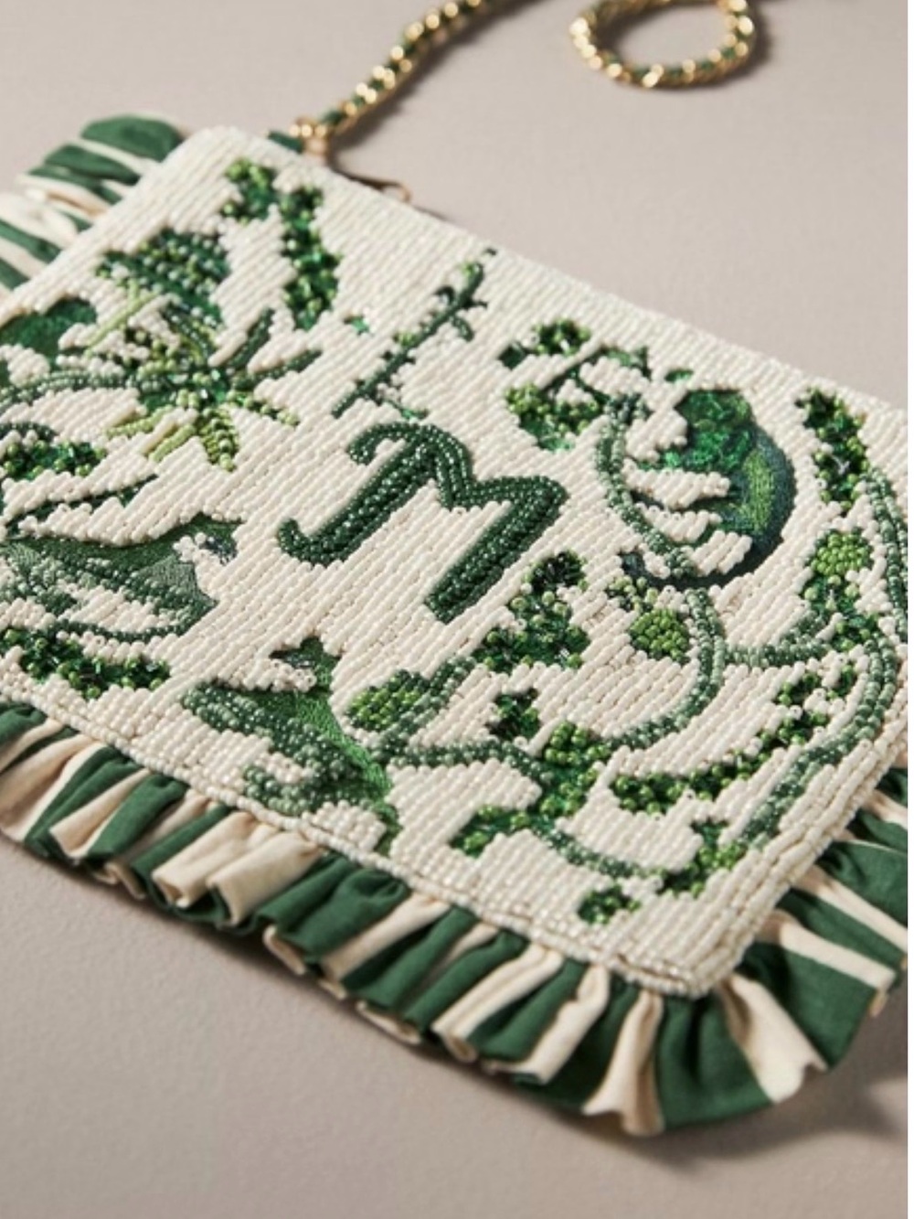 Anthropologie F Monogram
Beaded Clutch Bag,
NWOT
Color- Beaded